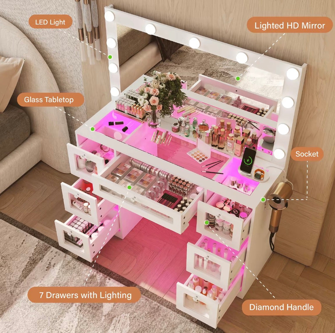 Punice: Modern Bedroom Makeup Vanity