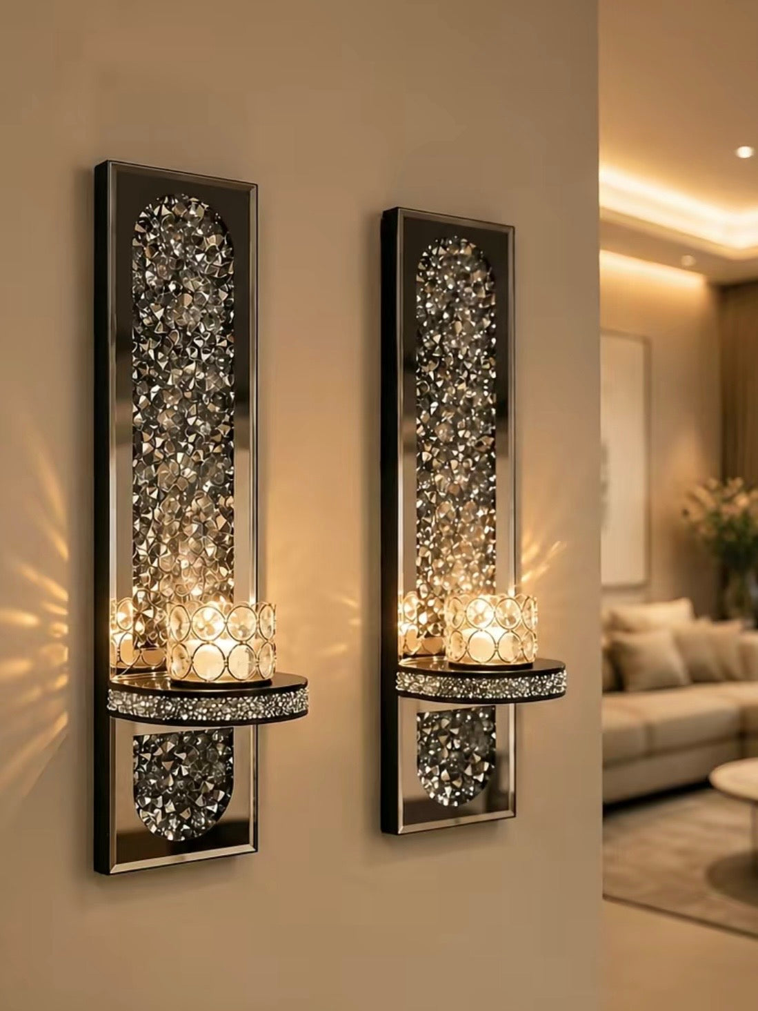 Crystal Mirror Mount: Glass Candle Holder