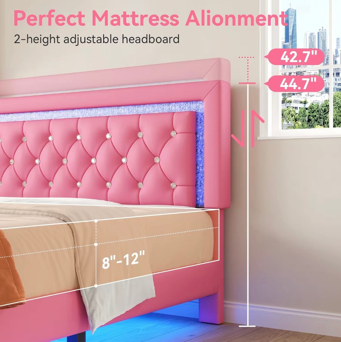TryLazy: Floating L.E.D Bed Frame w/ Tuffed Headboard