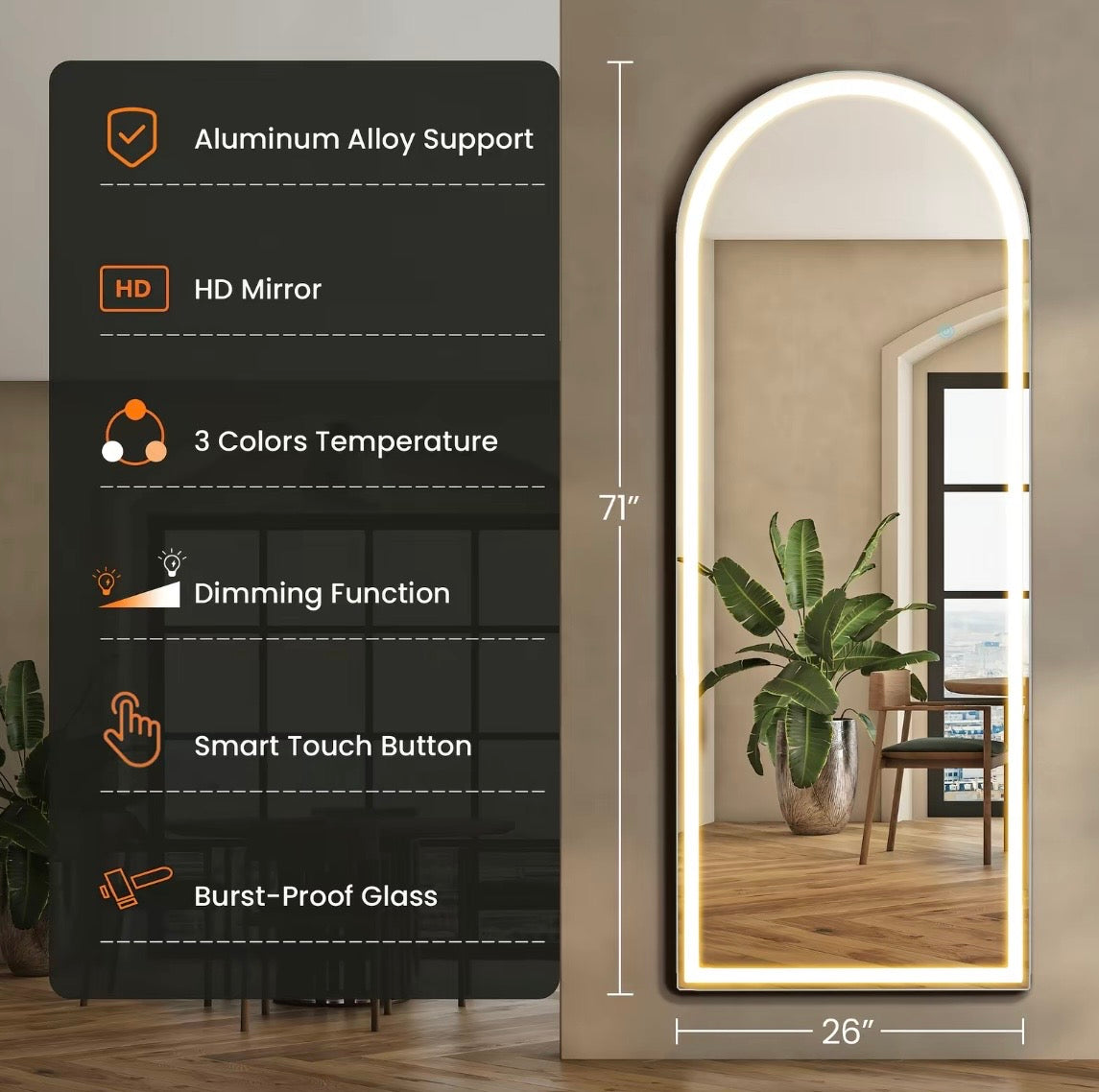 [LED] Arch Mirror: Full Length 20”-W 63”-L